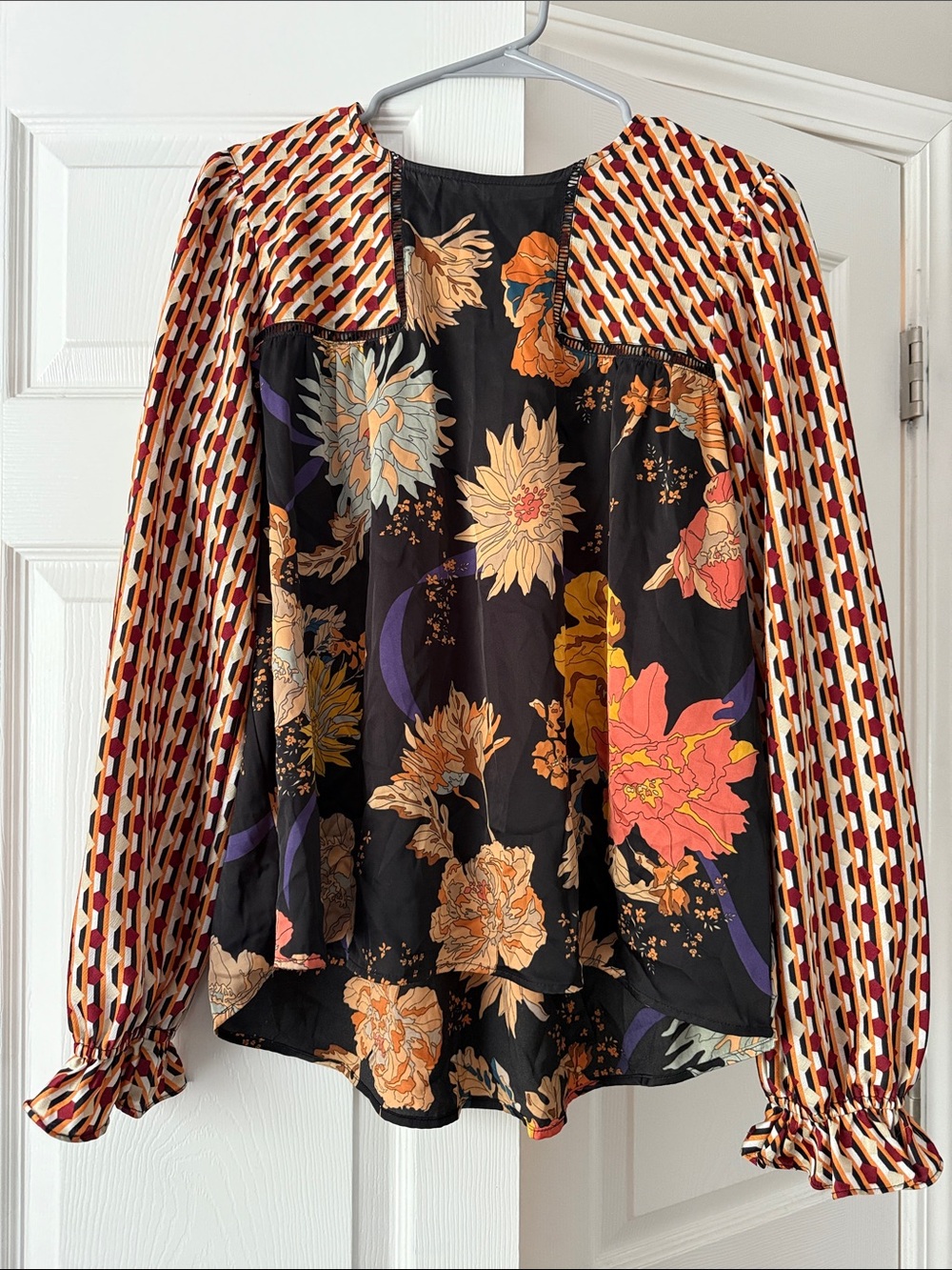 Fate Black Floral Mixed-Print Long-Sleeve Blouse